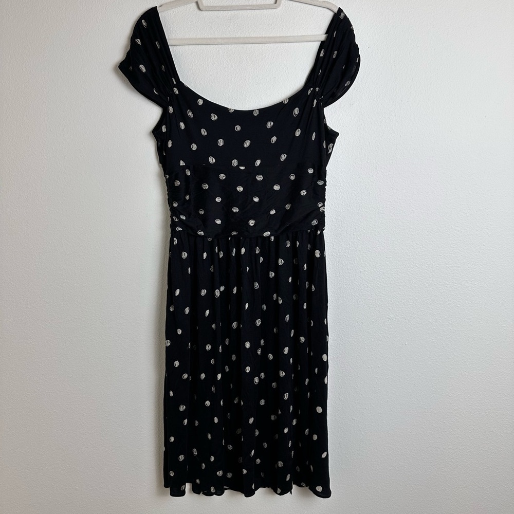 Moschino cheap chic black polka dot silk ruched fit flare v neck Y2K dress L - Picture 8 of 12